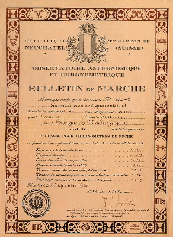 Certyfikat z 1926 roku
