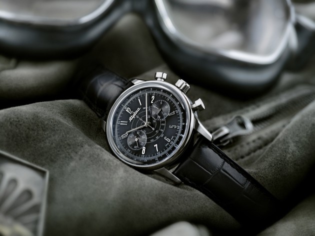 Alpina Geneve 130 Heritage Pilot Chronograph AL-860B4H5, Orologio Uomo Automatico, Cassa 42mm Acciaio, Vetro Zaffiro, Pelle Coccodrillo