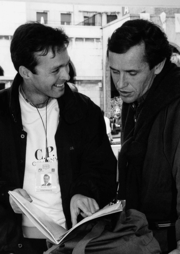 Karl Friedrich Scheufele oraz Jacky Ickx - przygotowania do Mille Miglia w 1989 roku