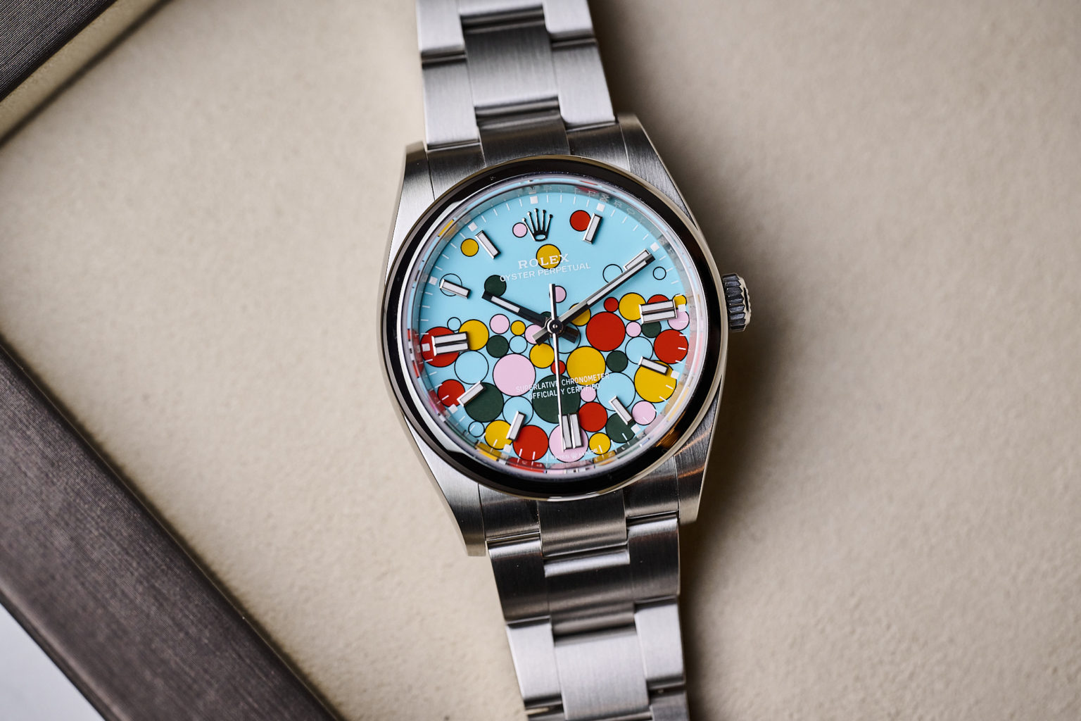 Rolex Oyster Perpetual "Celebration" z kolorową tarczą W&W 2023