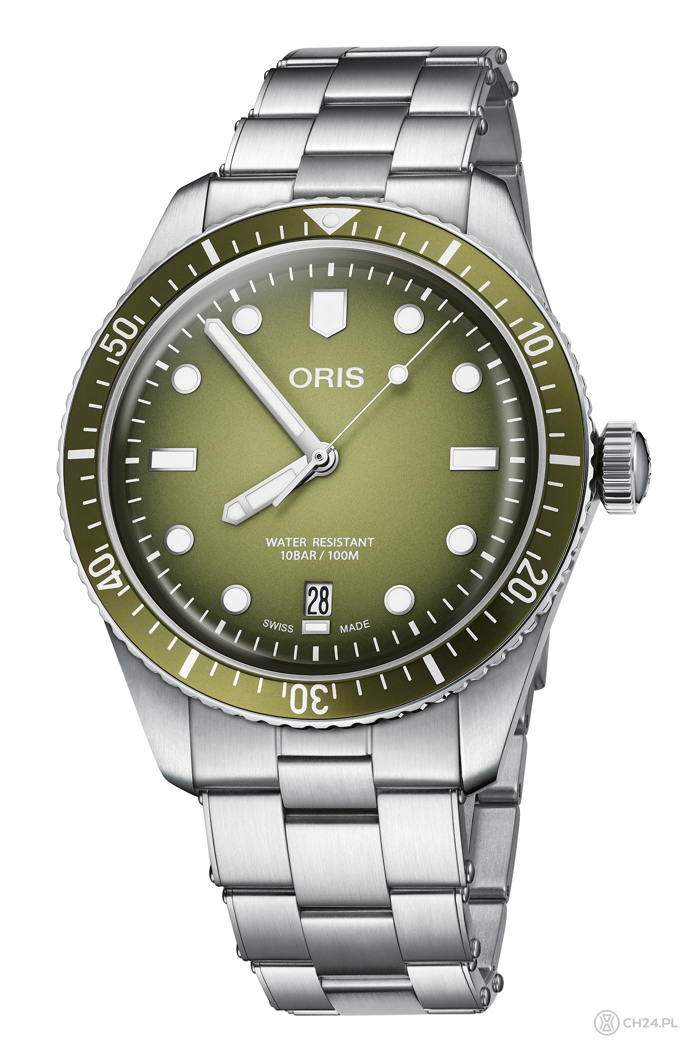 オベリスク Oris Divers Sixty-Five Date 40 mm z zielonymi odwołaniami do