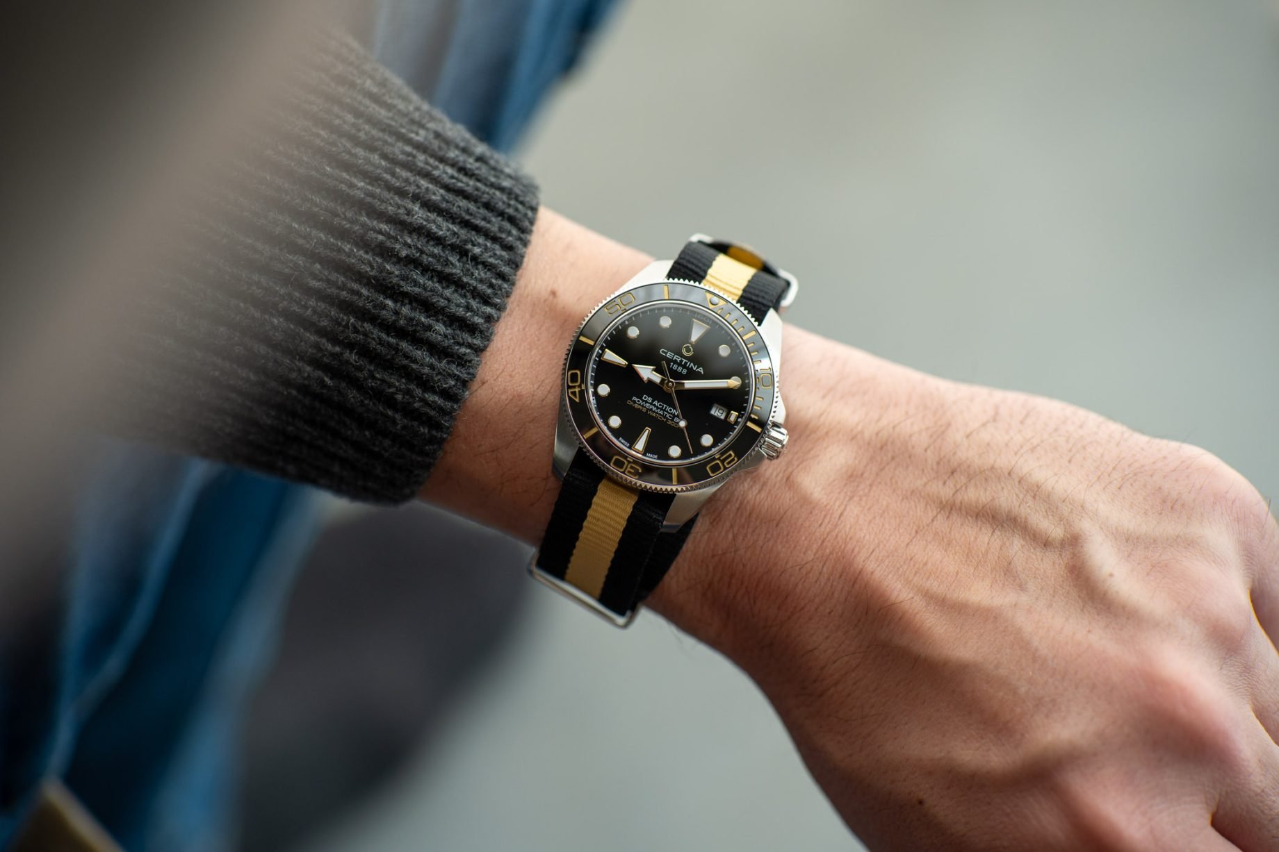 Certina DS Action Diver 40,5 mm na nadgarstku