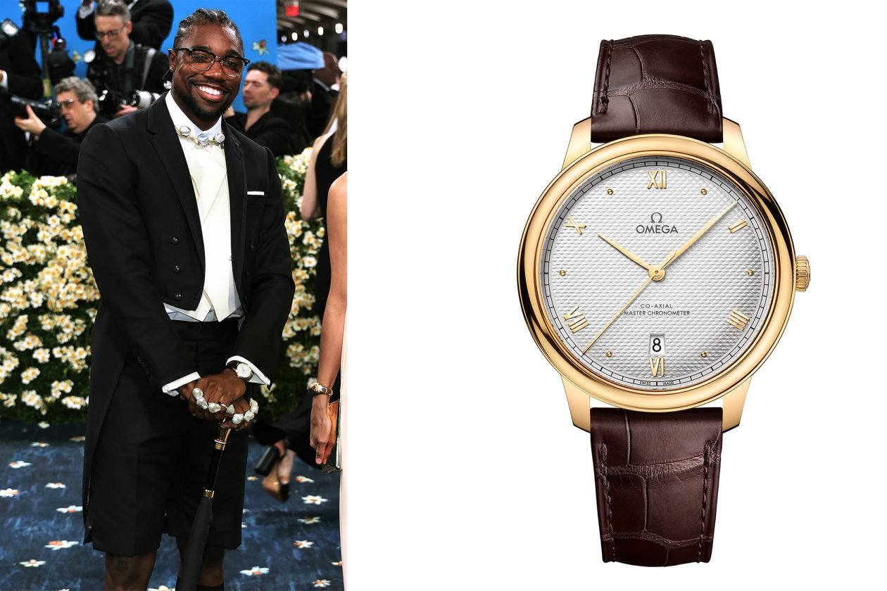 Noah Lyles i 40 mm Omega De Ville Prestige z żółtego złota / foto: Getty Images