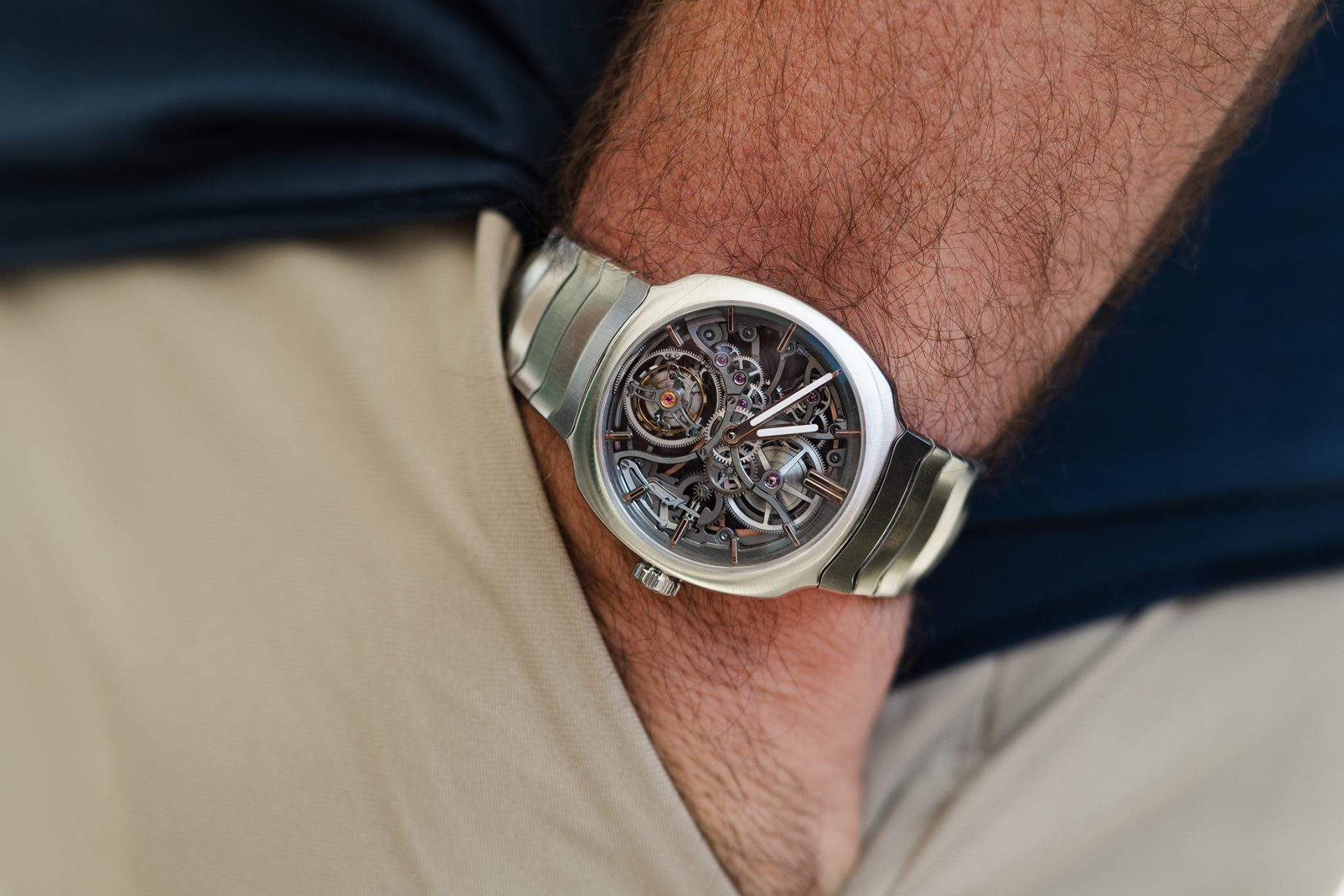 H. Moser & Cie. Streamliner Tourbillon Skeleton na nadgarstku Bertranda Meylana