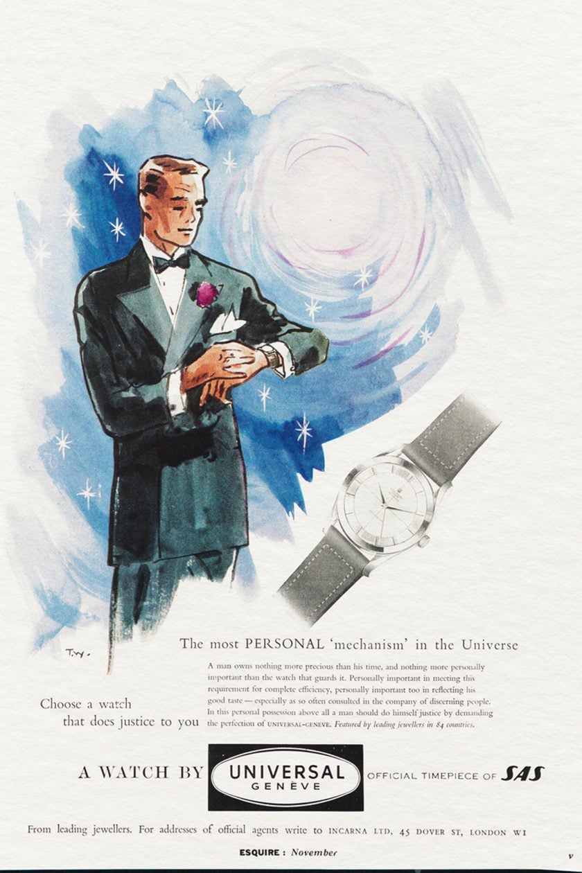 Reklama Universal Geneve z lat 50. XX wieku