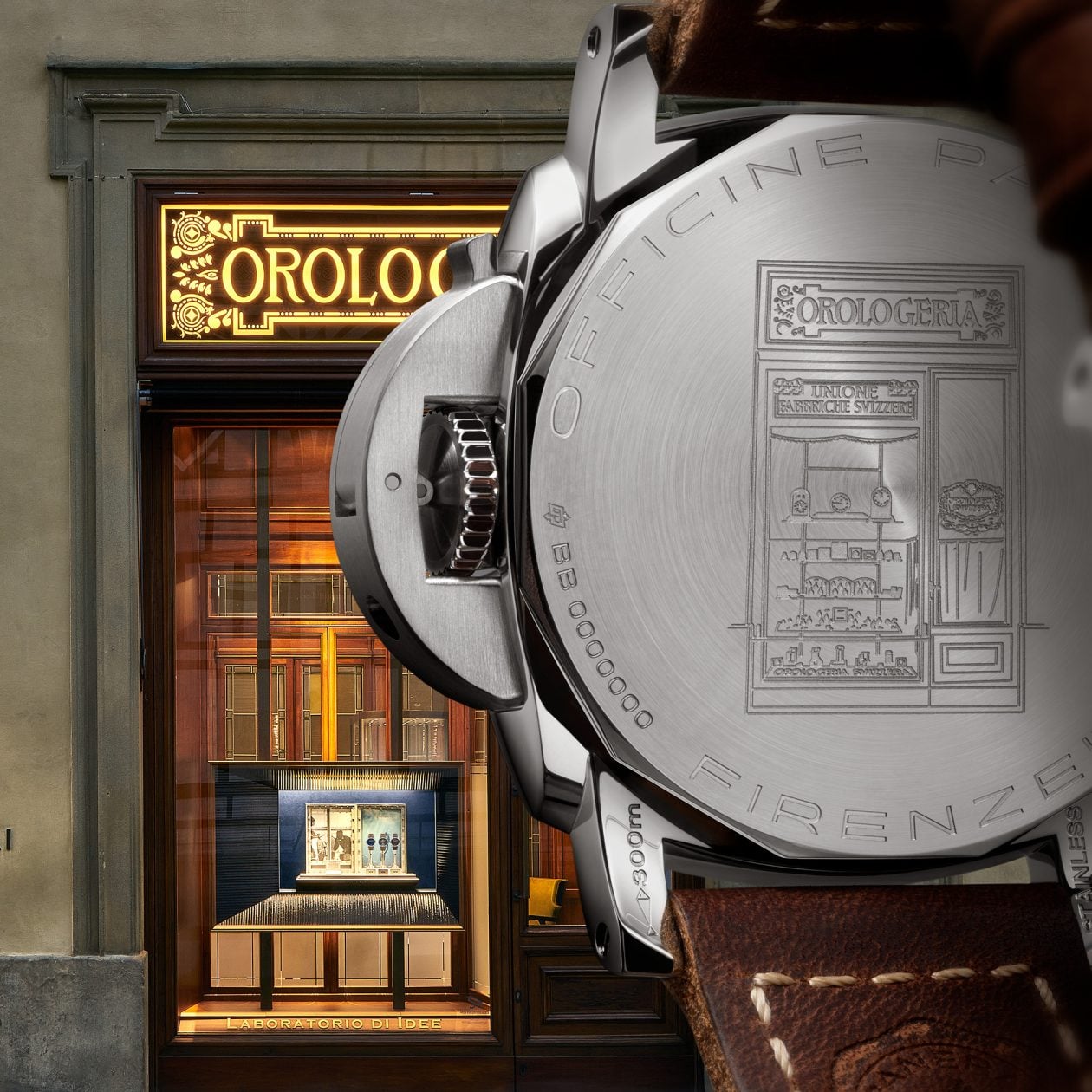Butik Panerai we Florencji i poświęcony mu grawer